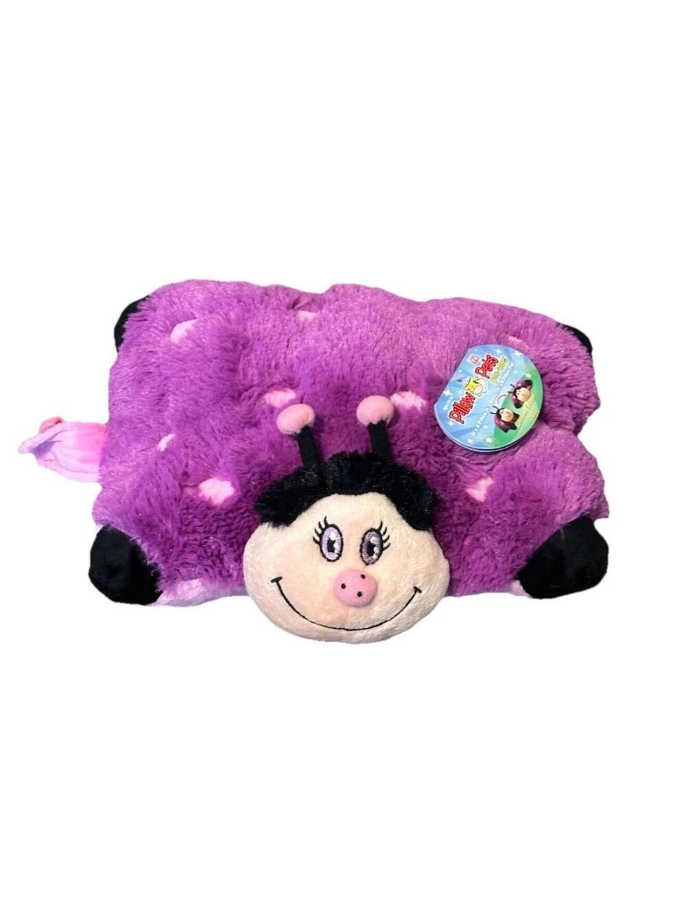 Pillow Pets Pee-Wee Purple Ladybug Plush Foldable Pillow NWT 12” Limited Edition